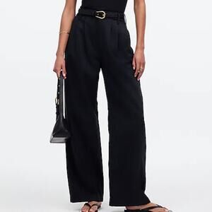 Madewell Pant Womens 8 Tall Black Harlow Wide Leg Lyocell Cotton Linen